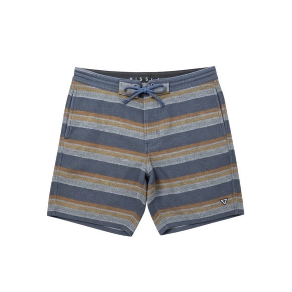 Vissla‎ Mens Striped Hybrid Walkshorts Blue Grey Yellow Drawstring Size 32